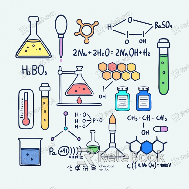 Chemical molecular symbol research equipment test tube microscope pattern icon element model