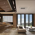 Modern Lounge Interior With Beige Sofa Wooden Coffee Table And Floor to Ceiling Windows