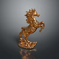 Golden Horse Figurine in Rearing Stance with Intricate Details and Shiny Base on Dark Background