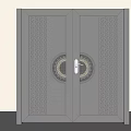 Gray Patterned Double Main Door with Circular Decoration and Handle Design