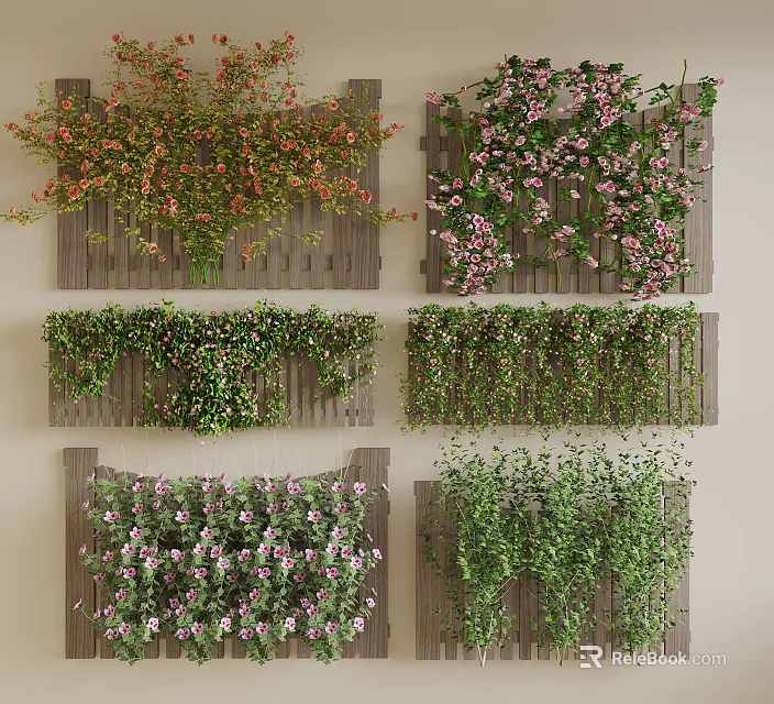 Decorative Flowering Vines On Wooden Panels For Wall Decor In Various Colors 3d model 