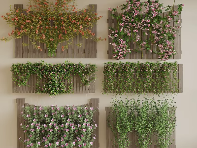 Decorative Flowering Vines On Wooden Panels For Wall Decor In Various Colors 3d model