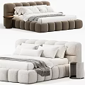 Modern Double Bed With Padded Headboard And Footboard White Pillows Gray Blanket And Nightstand