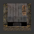 Two Story Brick Building With Chimney Gray Roof Stained Glass Yellow Light And Pumpkin Decorations