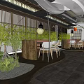 Modern Hotpot Restaurant Interior With Transparent Dome Bamboo Plants And Greenery Wall