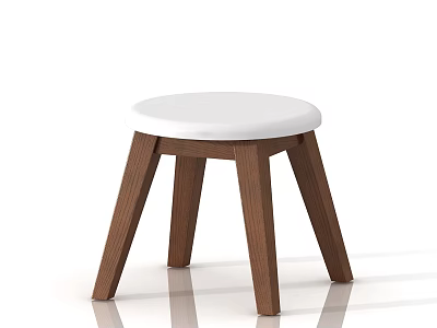 Modern Minimalist Stool With White Sleek Seat And Wooden Three Legs Simple Design 3d model