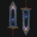 Three Fantasy Swords Featuring Gemstone Embedded Luminous Blades Golden Accents And Red Jewels