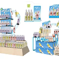 Bottled Beverage Promotional Display Racks with Creative Shelf Designs and Colorful Bottles
