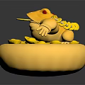Exquisite Golden Toad Sculpture Carving with Gold Coins in Treasure Bowl