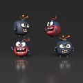 Playful Cartoon Weapons Wielded By Three Exaggerated Expression Red Blue Monsters Interacting 3d model