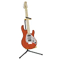 Red Electric Guitar With Wooden Body On Black Stand For Musical