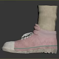 Pair of Pink Lace Up Casual Shoes With Beige Long Socks And White Soles