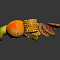 Fresh Assorted Fruits and Snacks Including Banana Strawberries Sliced Orange Corn and Cookies