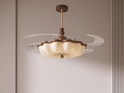 Elegant Modern Chandelier With Wooden Rod White Lampshade And Transparent Rings 3d model