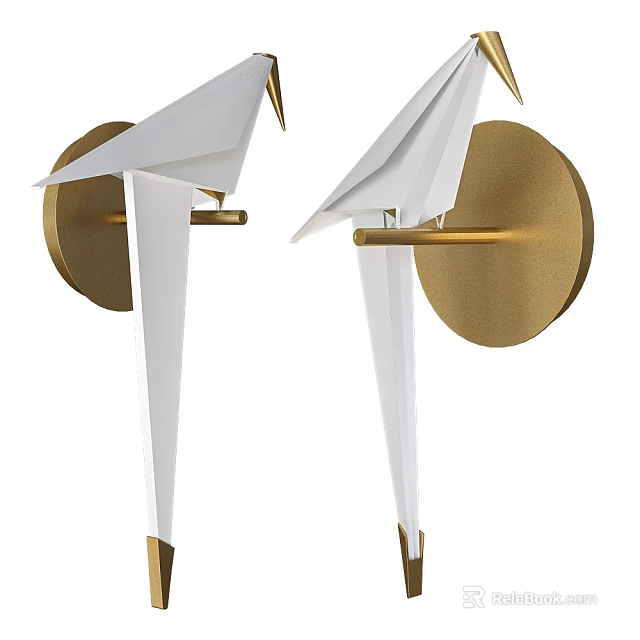 Modern Origami Style White Wall Lamps With Golden Base And Decorative Design 3d model 