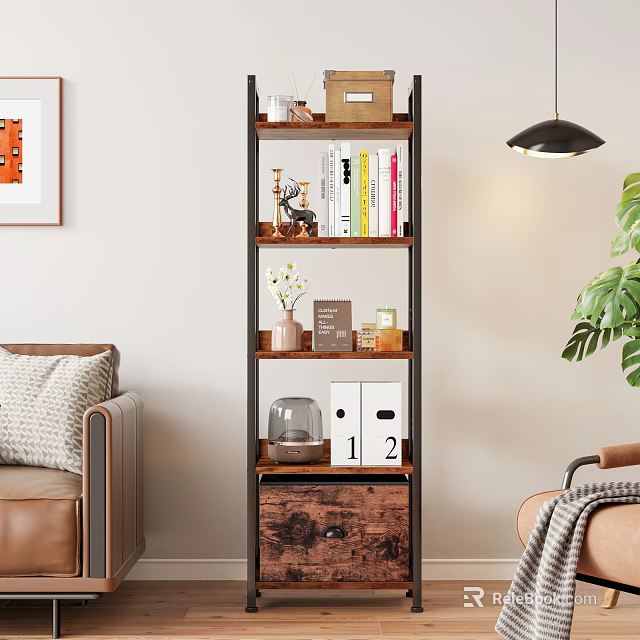 Modern Storage Shelf With Multiple Tiers Books Decorations And Boxes In Living Room 3d model 