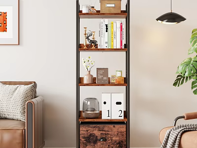 Modern Storage Shelf With Multiple Tiers Books Decorations And Boxes In Living Room 3d model