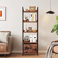 Modern Storage Shelf With Multiple Tiers Books Decorations And Boxes In Living Room