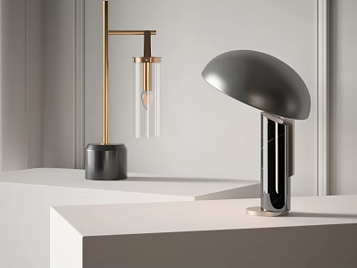 Modern Table Lamps With Golden Stand Glass Shade And Arched Silver Lampshade Design 3d model