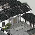 Ancient Architecture Interior With Traditional Wooden Beams Columns And Potted Plants