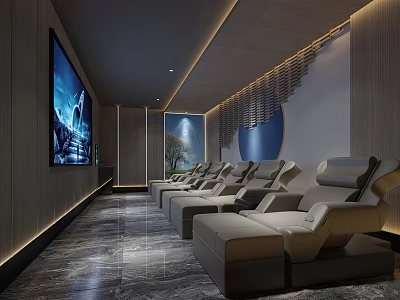 Luxury SPA Sauna Interior With Relaxing Recliner Chairs Marble Floor And Ambient Lighting 3d model