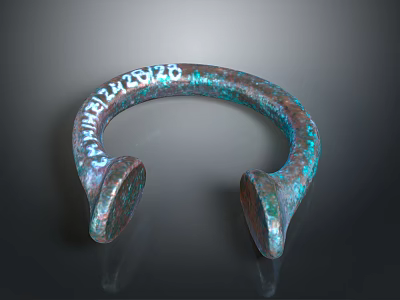 Ancient Copper Bracelet Featuring Vintage Rustic Patina And Engraved Numbers 3d model