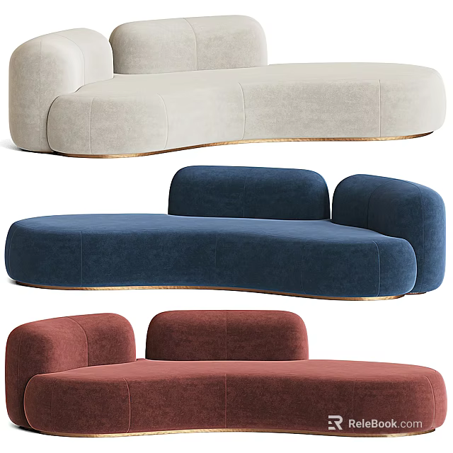 Light Gray Navy Blue And Red Curved Sectional Sofa Upholstered Design For Living Room 3d model 