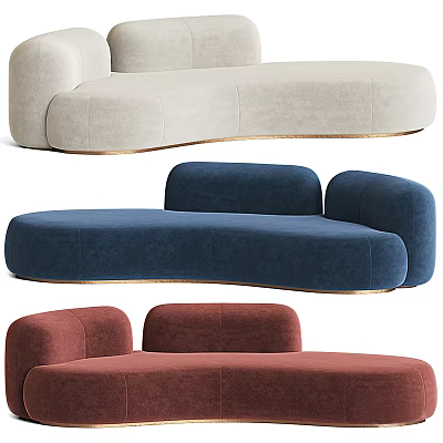 Light Gray Navy Blue And Red Curved Sectional Sofa Upholstered Design For Living Room 3d model