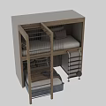 Wooden Children's Bunk Bed With Ladder And Gray Lower Bed With Pillows