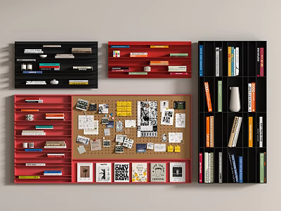 Modern Bookshelf Wall Hanging Bookshelf Books and Magazines Photo Wall Notes Wall Office Whiteboard 3d model