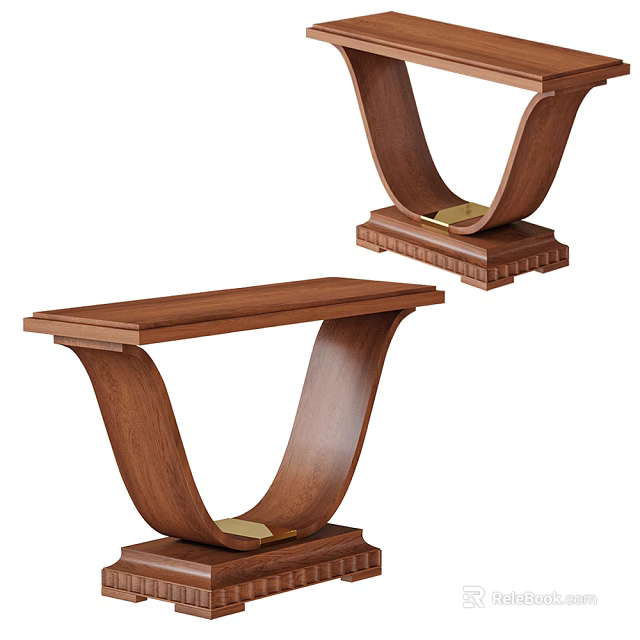 Elegant Wooden Console Table With Curved Legs And Decorative Base Gold Accents 3d model 
