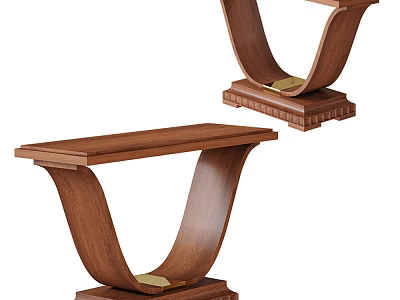 Elegant Wooden Console Table With Curved Legs And Decorative Base Gold Accents 3d model