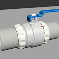 Industrial Ball Valve With Blue Handle And Silver Body Connecting White Pipes