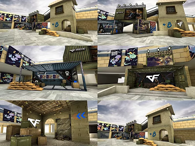 Detailed CF Game Scene With Military Style Buildings Flags And Crates 3d model