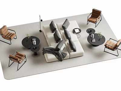 Modern Sofa Coffee Table Combination With Armchairs Decorative Pillows And Rug 3d model