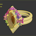 Elegant Statement Silver Ring With Large Red Gemstone Small Red Gemstones Yellow Gemstone And Pearls