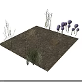 Various Decorative Plants Including Grasses And Purple Spherical Flowers On White Background