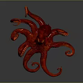 Red Octopus With Curled Tentacles And Spotted Body On Dark Background 3d model