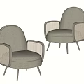 Modern Light Gray Single Sofa With Rattan Armrests And Metal Legs Design