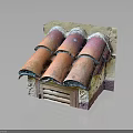 Traditional Building Model With Orange Pink Tile Roof And Textured Walls
