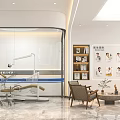 Elegant Modern Reception Area Interior With Wooden Front Desk Seating And Marble Floor