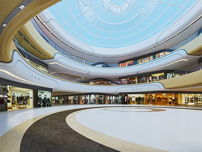 Modern Shopping Mall Atrium With Glass Dome Multiple Floors Corridors Shops And Bright Lighting 3d model