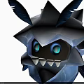 Blue White Polyhedral Creature Character With Feather Ears And Glowing Blue Eyes