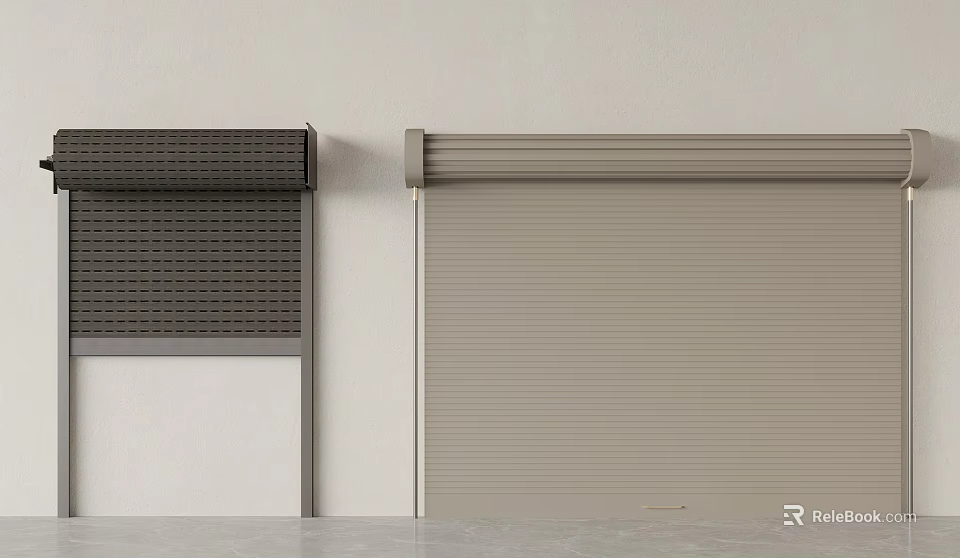 Different Designed Roller Shutters For Indoor Wall With Dark Grid And Light Gray Texture 3d model 