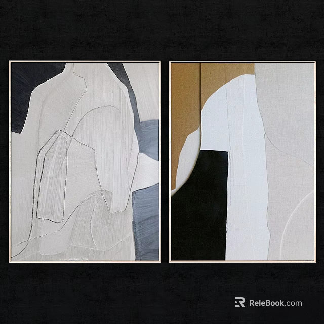 Modern Framed Abstract Wall Art With Geometric Shapes And Neutral Tones 3d model