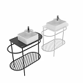 Modern Bathroom Washbasins with Black and White Metal Frames Stone Countertop and Lower Shelf