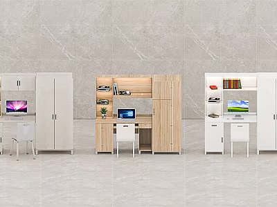 Modern Home Office Desk Designs With Wooden White Storage And Computer Setup 3d model