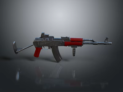 Modern Assault Weapon Design With Red And Silver Metal Components 3d model