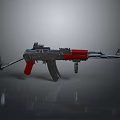 Modern Assault Weapon Design With Red And Silver Metal Components