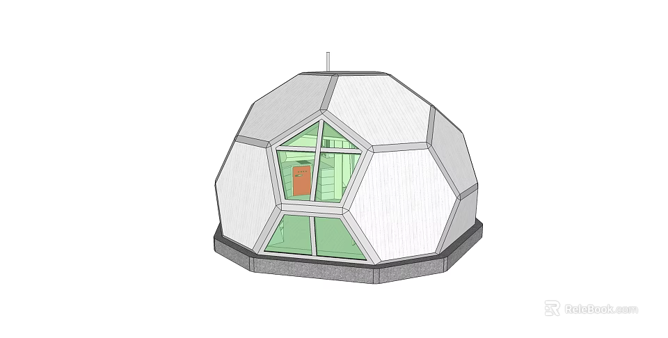 Geodesic Dome Architectural Design With Polygonal Structure Green Glass Windows And Gray Base 3d model 